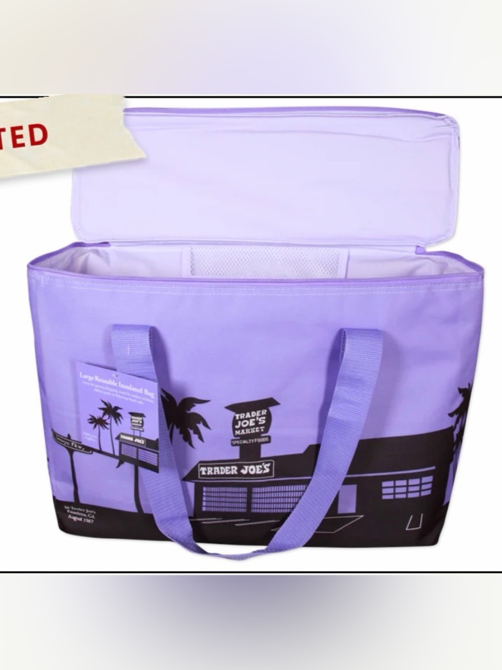Trader Joe's 2026 Spring Lavender Purple Large Insulated Tote Bag by New w/ tag